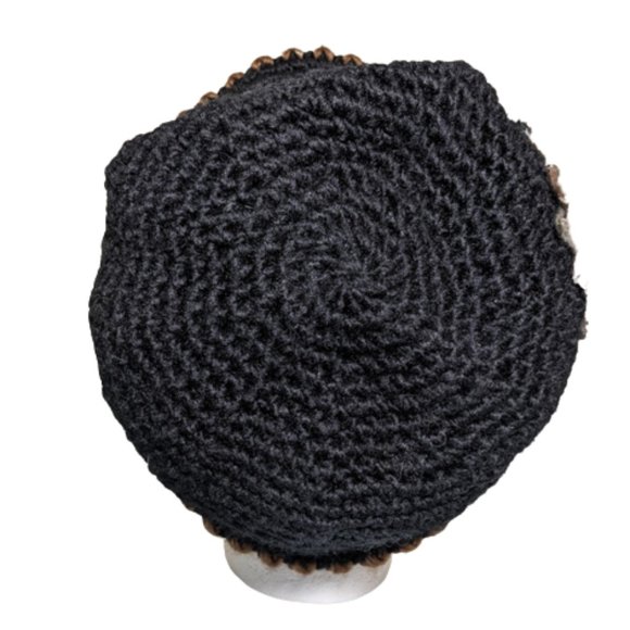 Vint. Crochet Cloche Hat w/ Embroidery and Fur Rosette - Picture 3 of 7